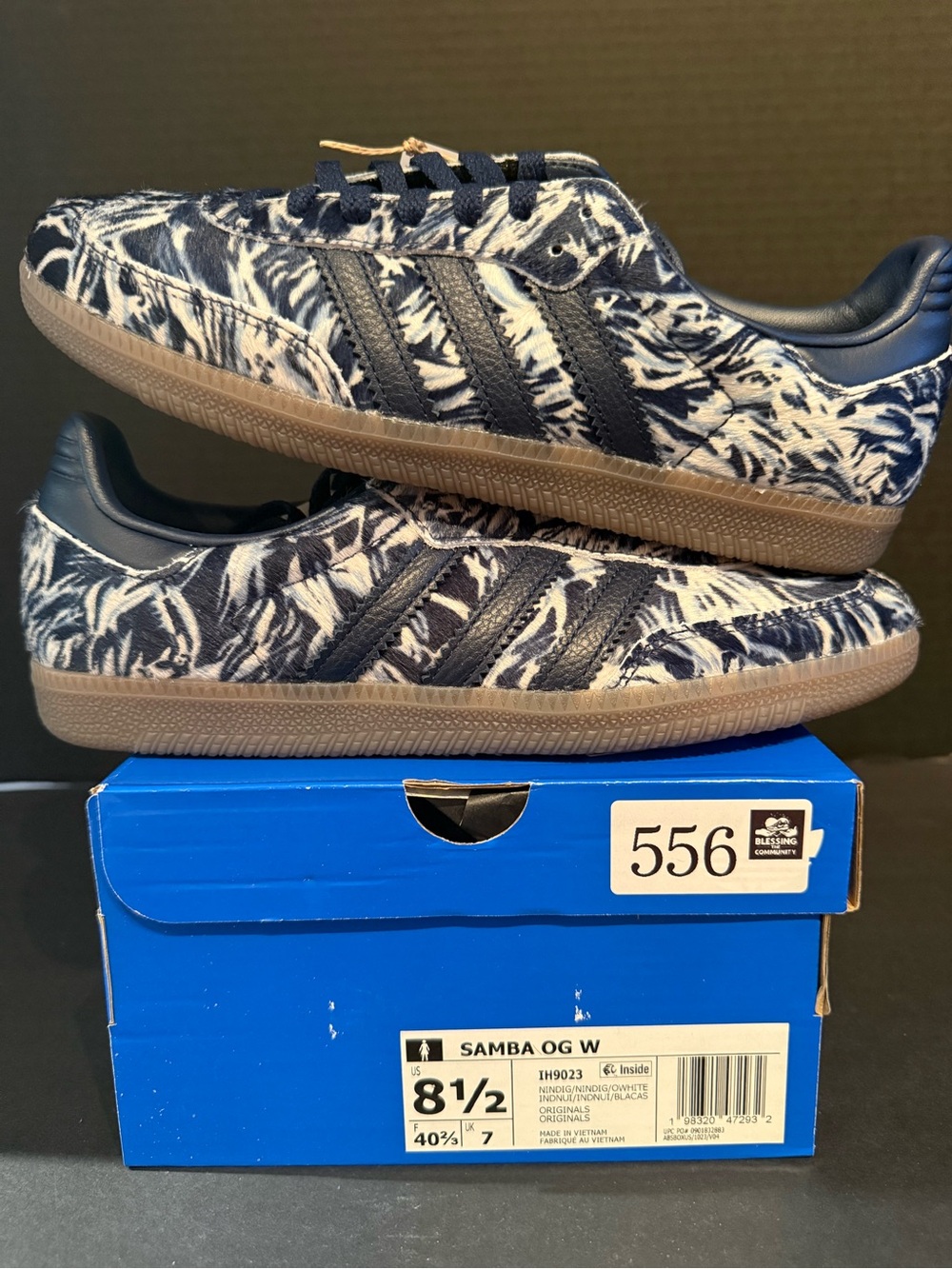 Adidas Samba OG W Navy White Patterned fur Leather Sneakers
